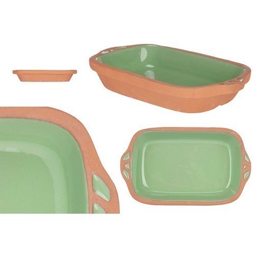 CAZUELA RECTANGULAR LA DEHESA BARRO C/ASAS VERDE